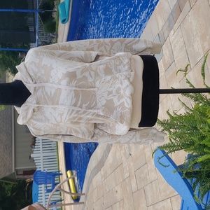 BILLABONG Hoodie Sweatshirt, Tan Island Floral, Cropped, Medium